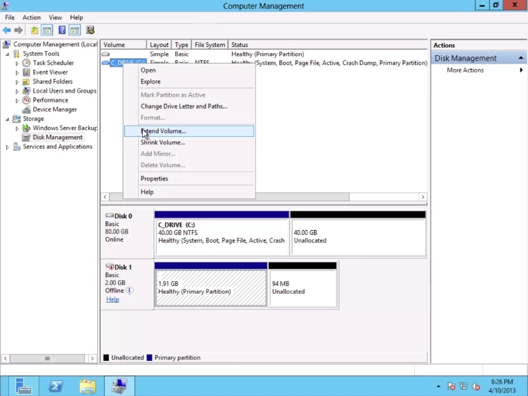 4. Откроется «Extend Volume Wizard»: