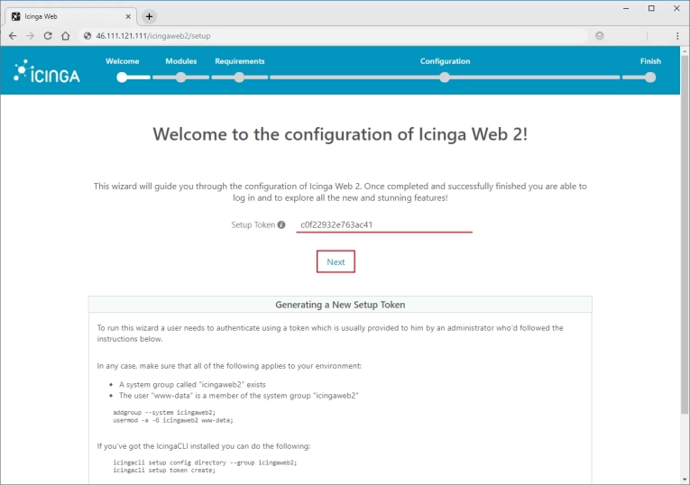 На следующем экране отметьте галочкой модули Doc и Monitoring и нажмите Next для продолжения: