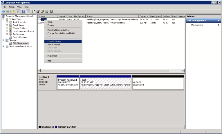 4. Откроется «Extend Volume Wizard»: