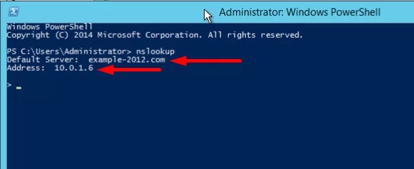 Из вывода команды видно, что по умолчанию используется DNS-сервер example-2012.com с адресом 10.0.1.6.
