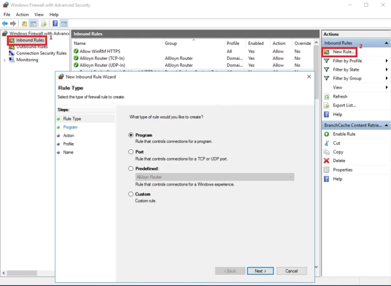 3. После открытия мастера создания правила New Inbound Rule Wizard для нового входящего подключения, следует выбрать для него Rule Type (тип правила). Этот параметр выбирается в соответствии с имеющейся задачей - Port («Для порта»), а затем нажимается кнопка Next («Далее»).