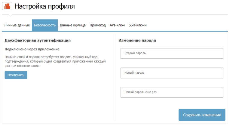 Теперь для входа в панель управления необходимо указать код из приложения: