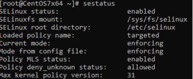 SELinux включен и использует политику enforcing